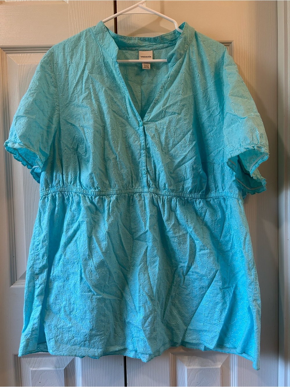 Venezia Eyelet Peplum Top in Aqua Turquoise size 22/24